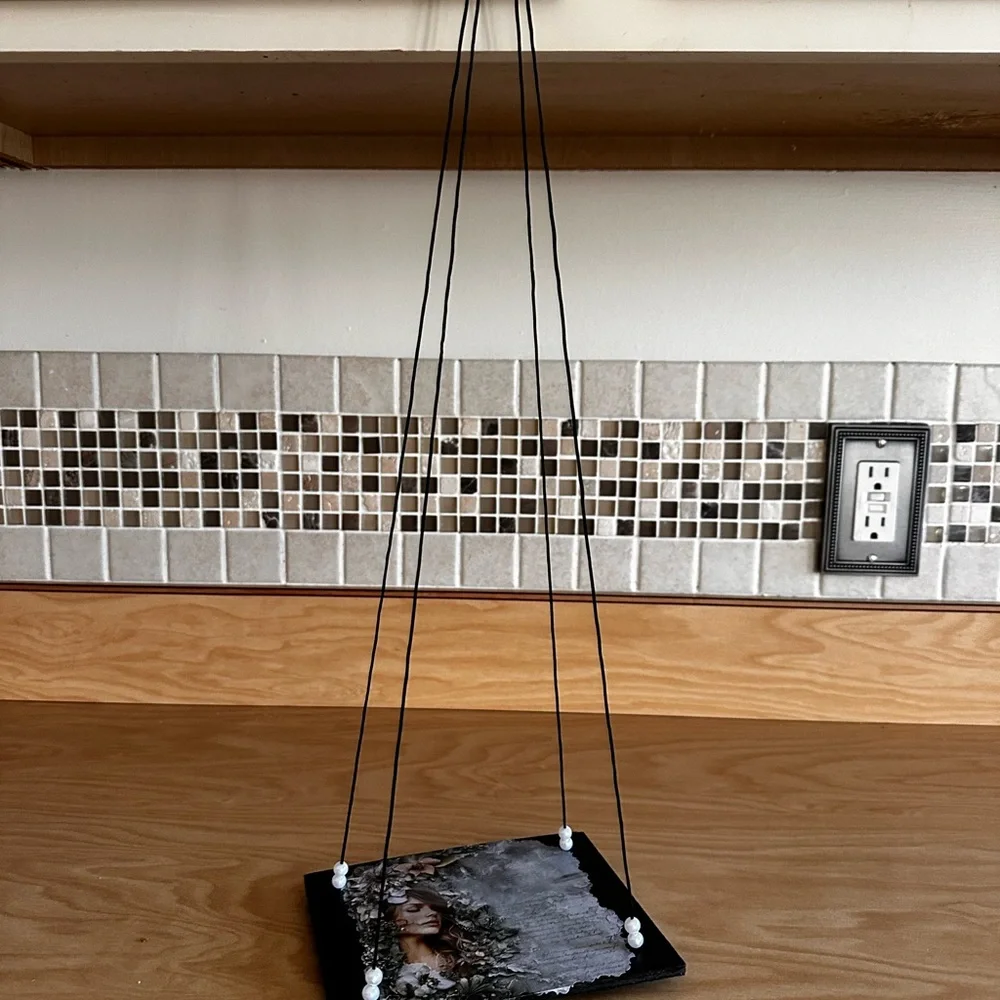 Hand crafted hanging floating decorative wall shelf with vintage floral art